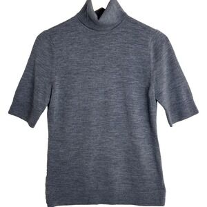 LL Bean Signature Merino Wool Short Sleeve Turtleneck Sweater Womens Small Gray